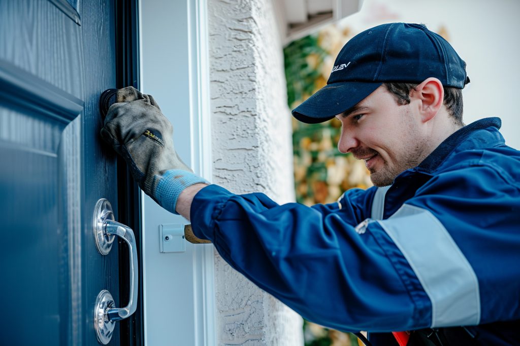 handyman repairing the door