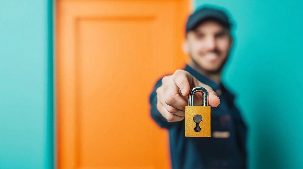 locksmith presenting lock flat color background
