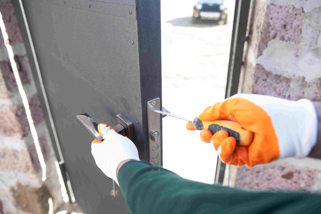 worker with metal tool compressed